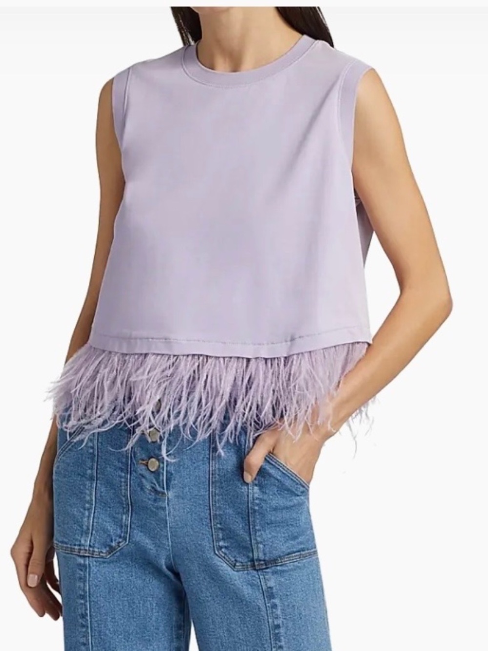 Light honey lavender tank with faux feathers
